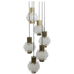 Mid Century Modern Retro Brassed Chandelier with Lucite Flowers 1960s Austria