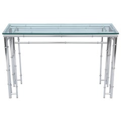 Vintage Faux Bamboo Sofa Table or Console, in Chrome