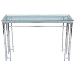 Faux Bamboo Sofa Table or Console, in Chrome
