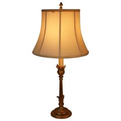 Electrified French Bronze Candlestick Lamp