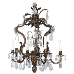 French Iron and Rock Crystal Six-Light Chandelier