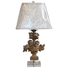 18th Century French Giltwood Fragment Lamp on Lucite Base