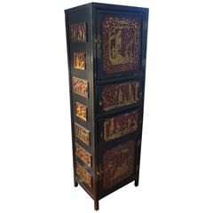Chinese Cabinet Polychromed Giltwood Panels 19th Century