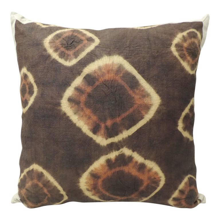 Tribal Brown and Orange Resist Dye African Decorative Pillow For Sale at 1stdibs