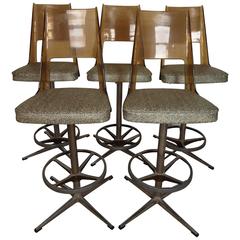 Vintage Set of Five Midcentury Lucite and Chrome Barstools by Daystrom