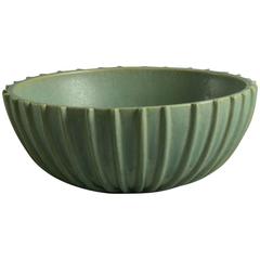 Large Ribbed Bowl with Matte Green Glaze by Arne Bang
