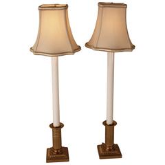 Pair of Neoclassical Electrified Bronze Candlestick Lamps by Cailar Bayard