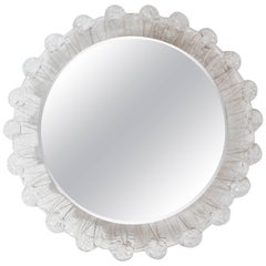 1970s Illuminated Round Mirror with Textured Lucite Frame