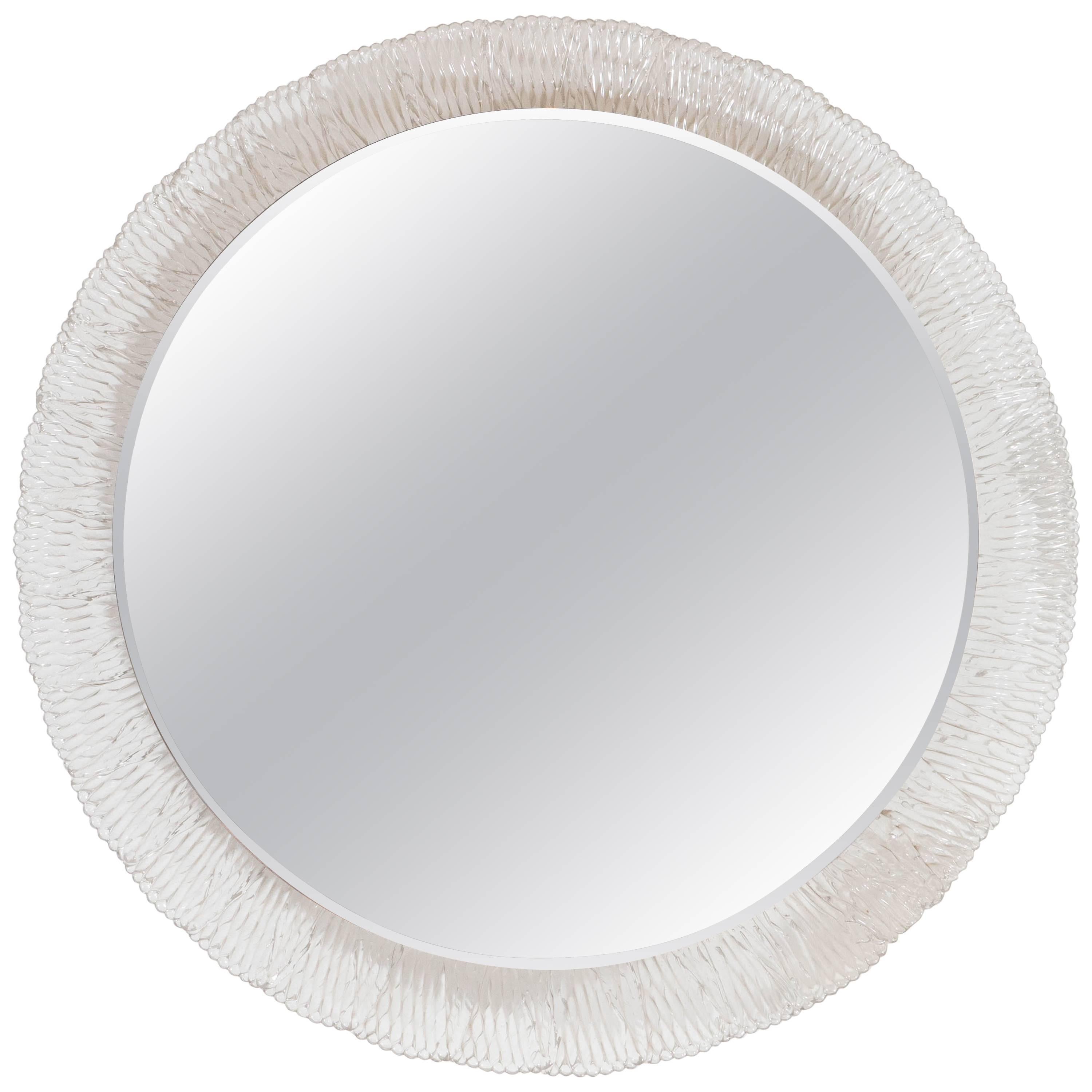Round Illuminated Wall Mirror with Lucite Frame Attributed to Hillebrand