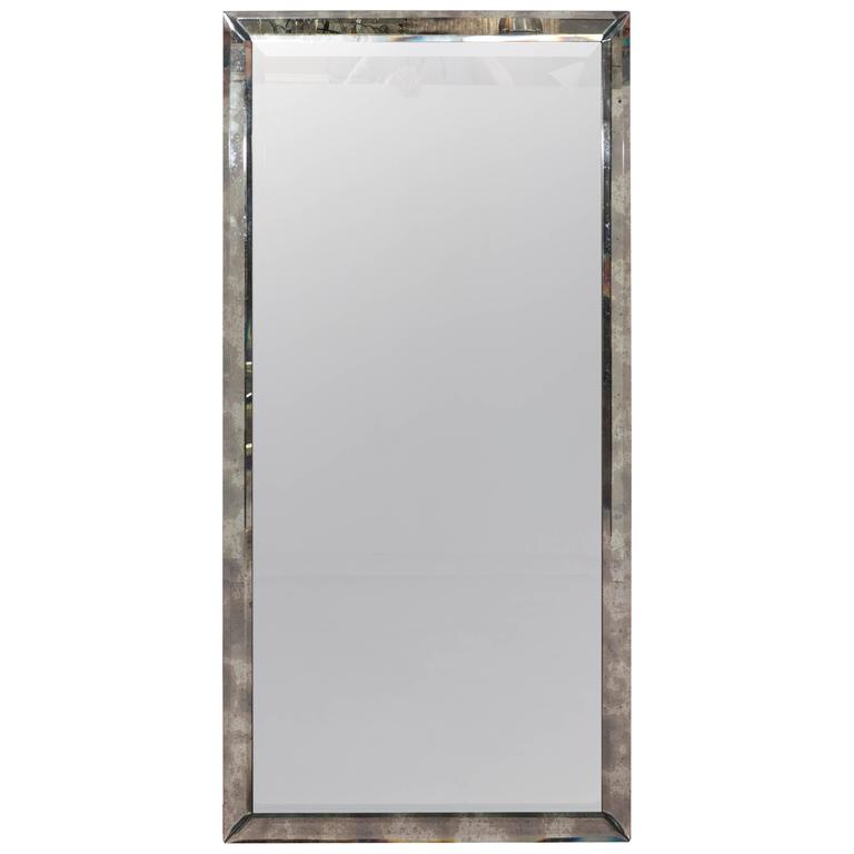 Long Rectangular Wall Mirror in Beveled Distressed Glass ...