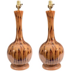 Pair of Gourd Table Lamps in Ceramic with Drip Glaze