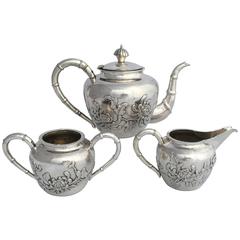 Chinese Export Silver Three-Piece Tea Set with Chrysanthemum Detail Dating