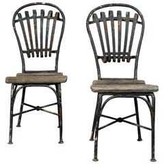 Two Iron and Wood Garden Chairs in Beautiful Aged Condition, circa 1860
