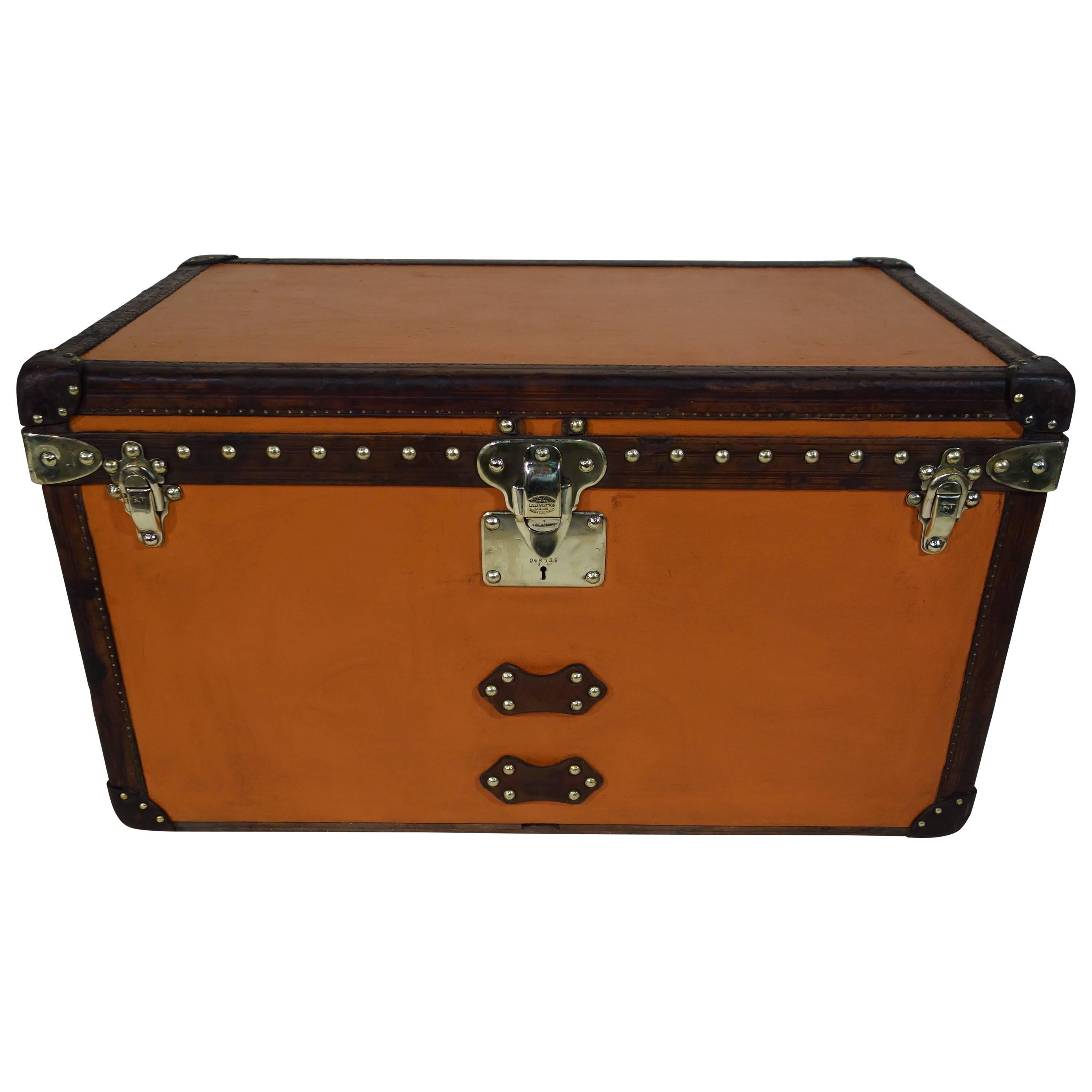 1920s Louis Vuitton Vuitonite Orange Trunk or Malle Courrier Orange 