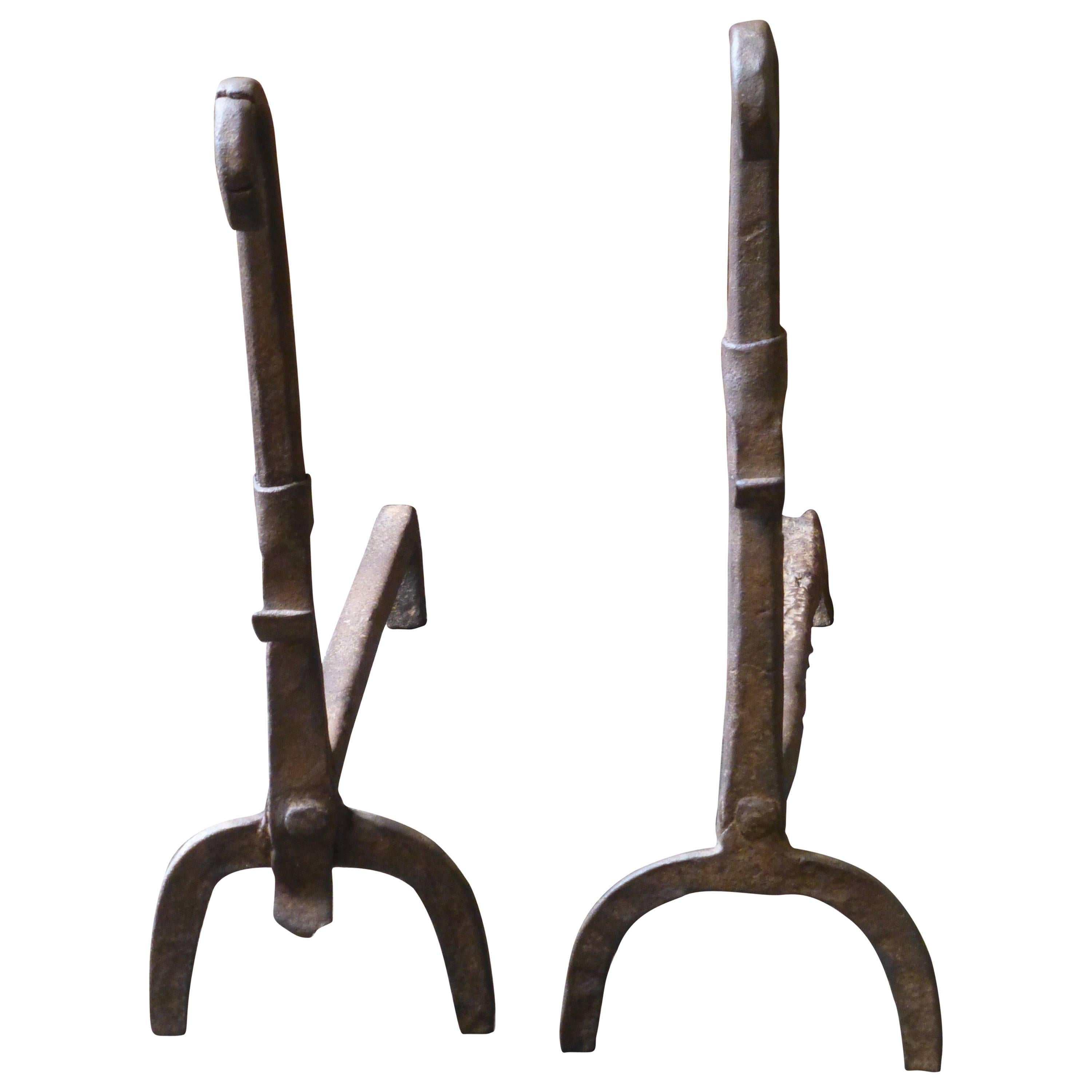18th Century Horseshoe Andirons, Firedogs For Sale