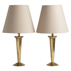 Pair of Heavy Brass Conical Shaped Stiffel Table Lamps, 1960s