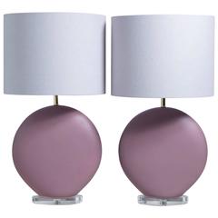 Pair of Bauer Designed Ceramic Table Lamps with Lucite Bases 