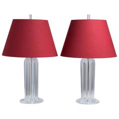 Pair of Looped Lucite Table Lamps with Brass Stem Detail, 1980s