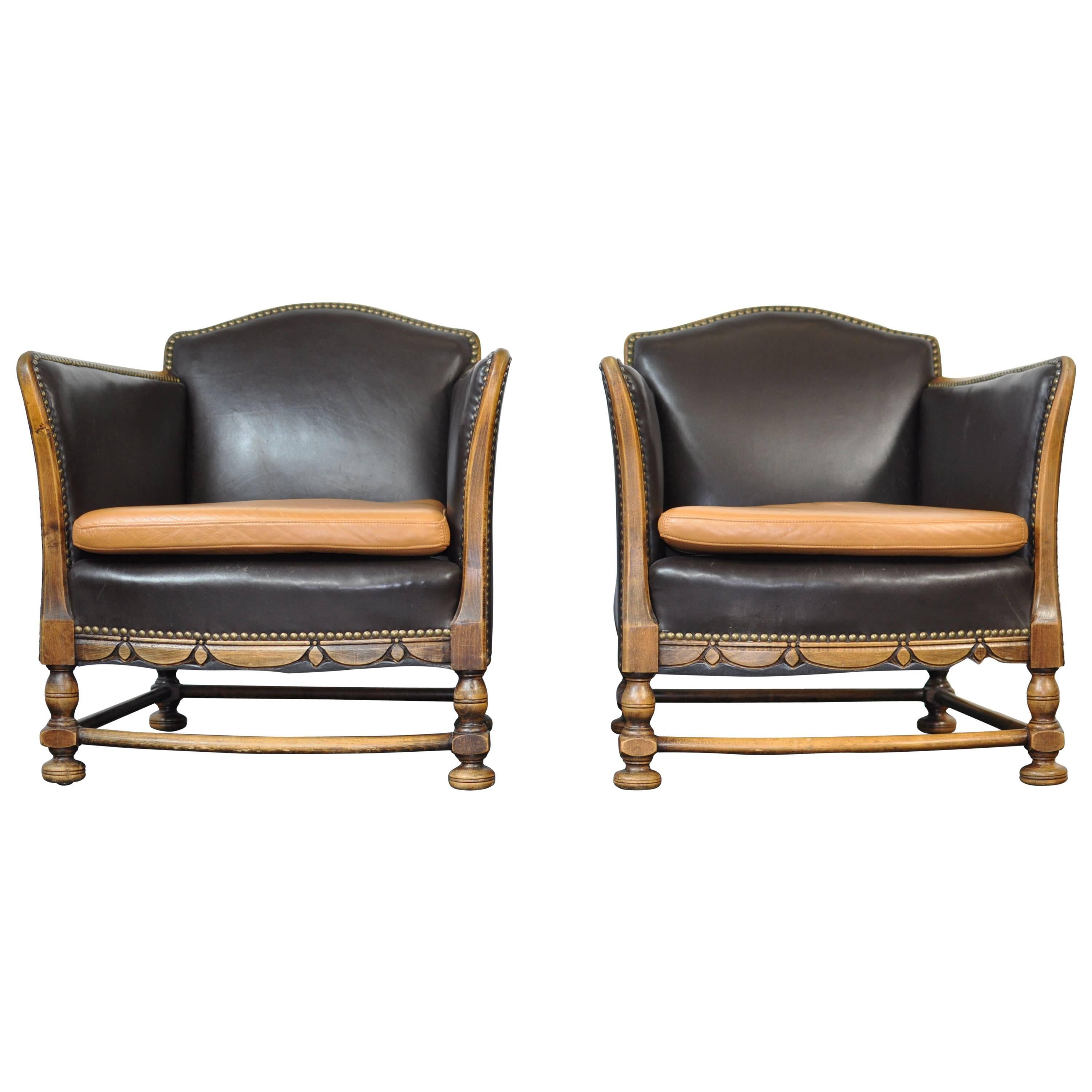 1920s Carved Swedish Lounge Chairs