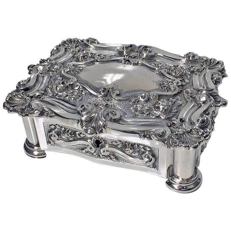 Large Antique Silver Casket Jewellery Box at 1stDibs