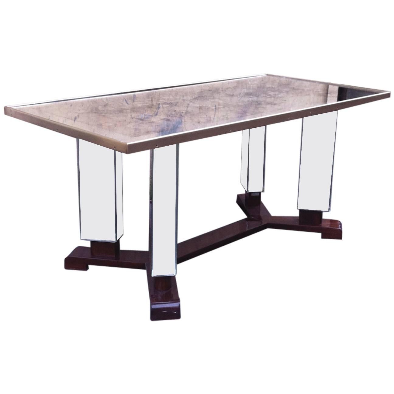 Jules Leleu Signed and Documented Mirrored Coffee Table