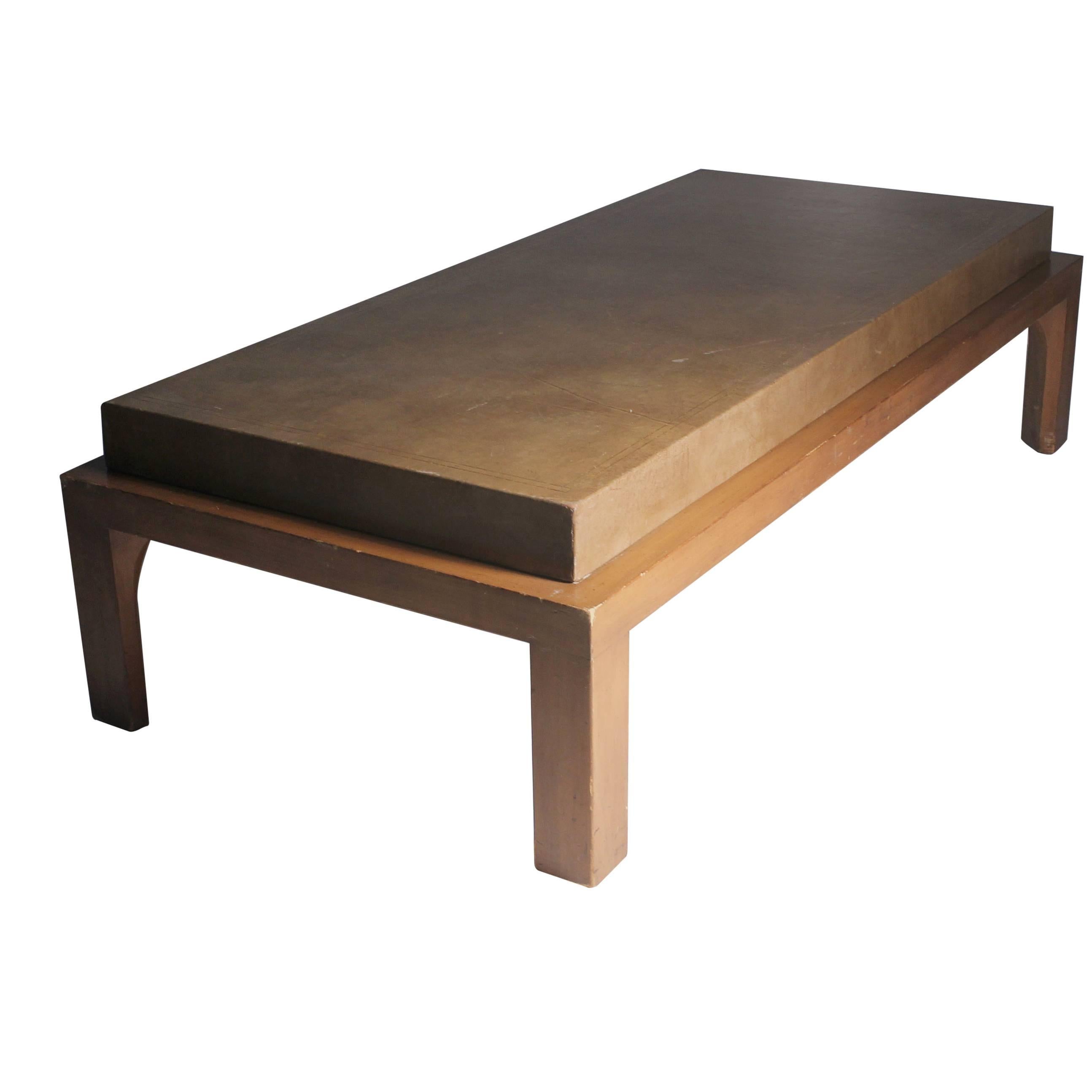 Vintage Leather Coffee Table attributed to Tommi Parzinger for Charak Modern For Sale