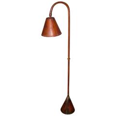 Mid Century Valenti Brown Leather Floor Lamp, Spain, 1960s