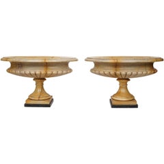 Oval Pair of Neoclassical Marble Footed Centrepiece Tazza Bowls