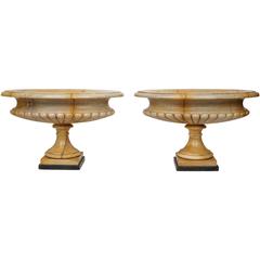 Oval Pair of Neoclassical Marble Footed Centerpiece Tazza Bowls 10