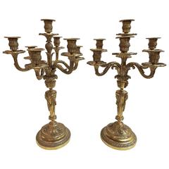 Pair of Large French Gilt Bronze 19th Century Neoclassical Candelabras Pair of Large French Gilt Bronze 19th Century Neoclassical Candelabras