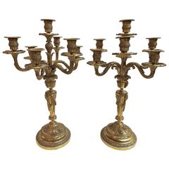 Pair of Large French Gilt Bronze 19th Century Neoclassical Candelabras