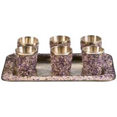 Set of Six Sterling Silver and Amethyst Quartz Shot Glasses and Tray 3