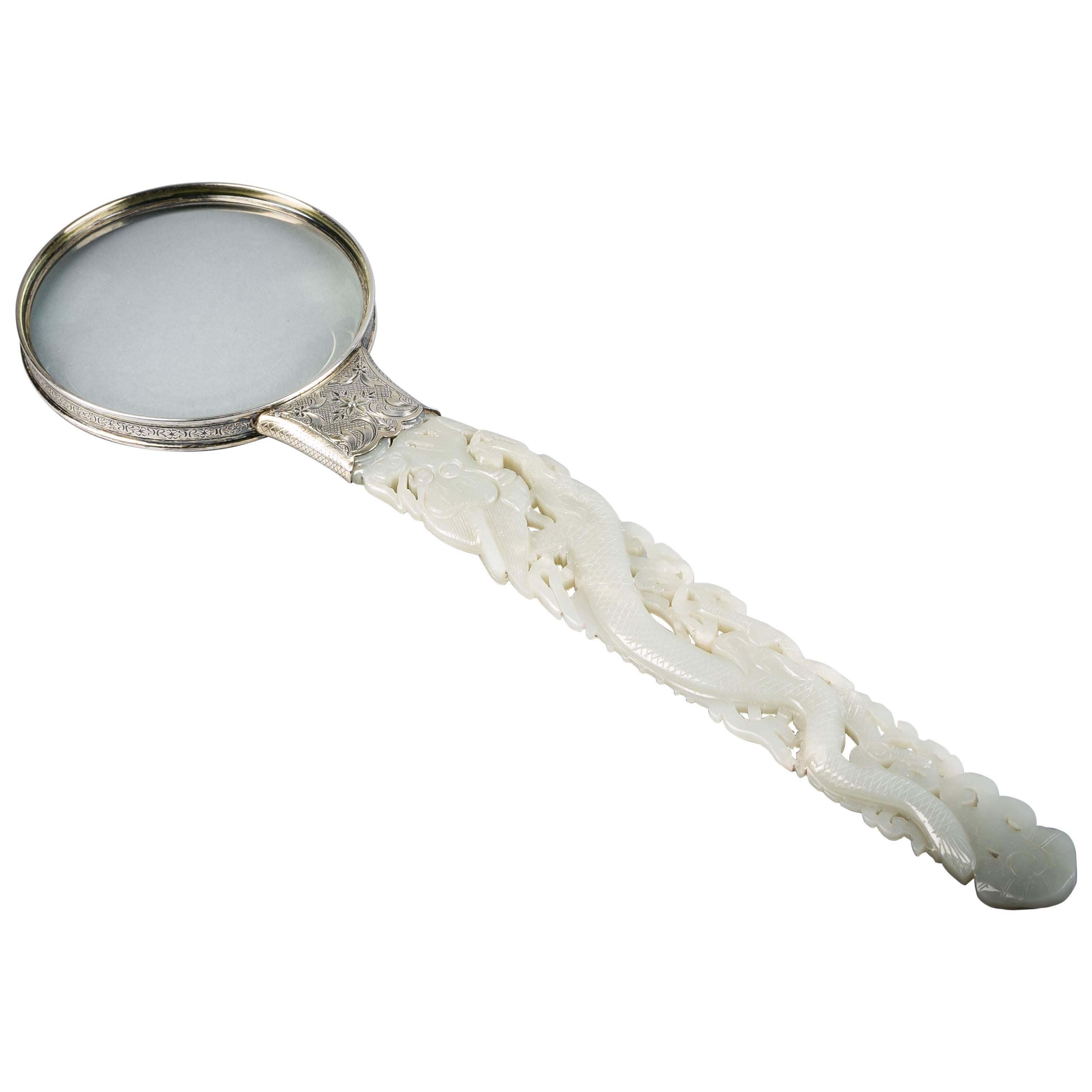 Jade and Sterling Silver Large Magnifying Glass