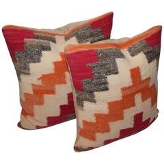 Pair of Navajo Geometric Indian Weaving Pillows