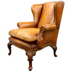 Georgian Style Leather Upholstered Wing Chair