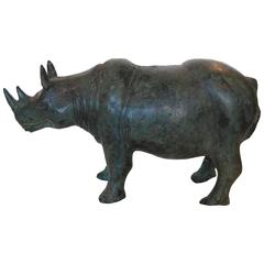 Verdigris Metal Sculpture of Rhino