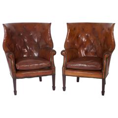 Pair of Leather Edwardian Wing Chairs