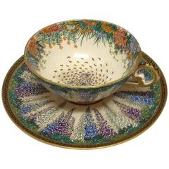 Antique Museum Quality Masterpiece Satsuma Cup and Saucer, Meji Period Signed