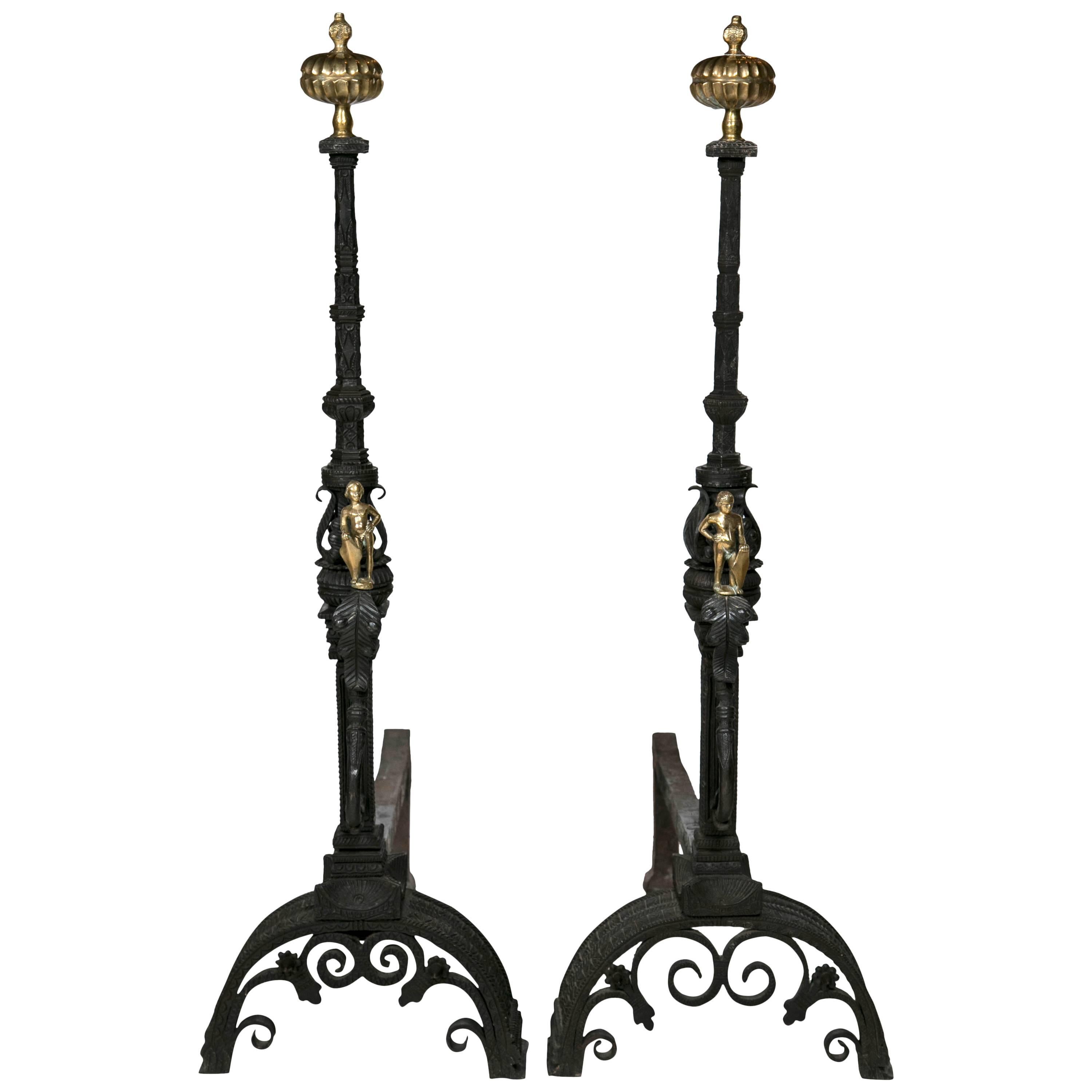 Monumental Signed Andirons