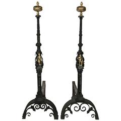 Monumental Signed Andirons