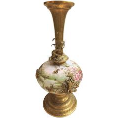Antique Large Ceramic Austrian/French Orientalist Vase W/ Applied Ormolu Mount