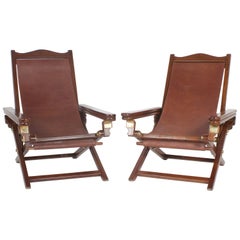 Exceptional Pair of Campaign Style Folding Chairs