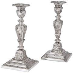 Pair of Edwardian Sterling Silver Neoclassical Candlesticks
