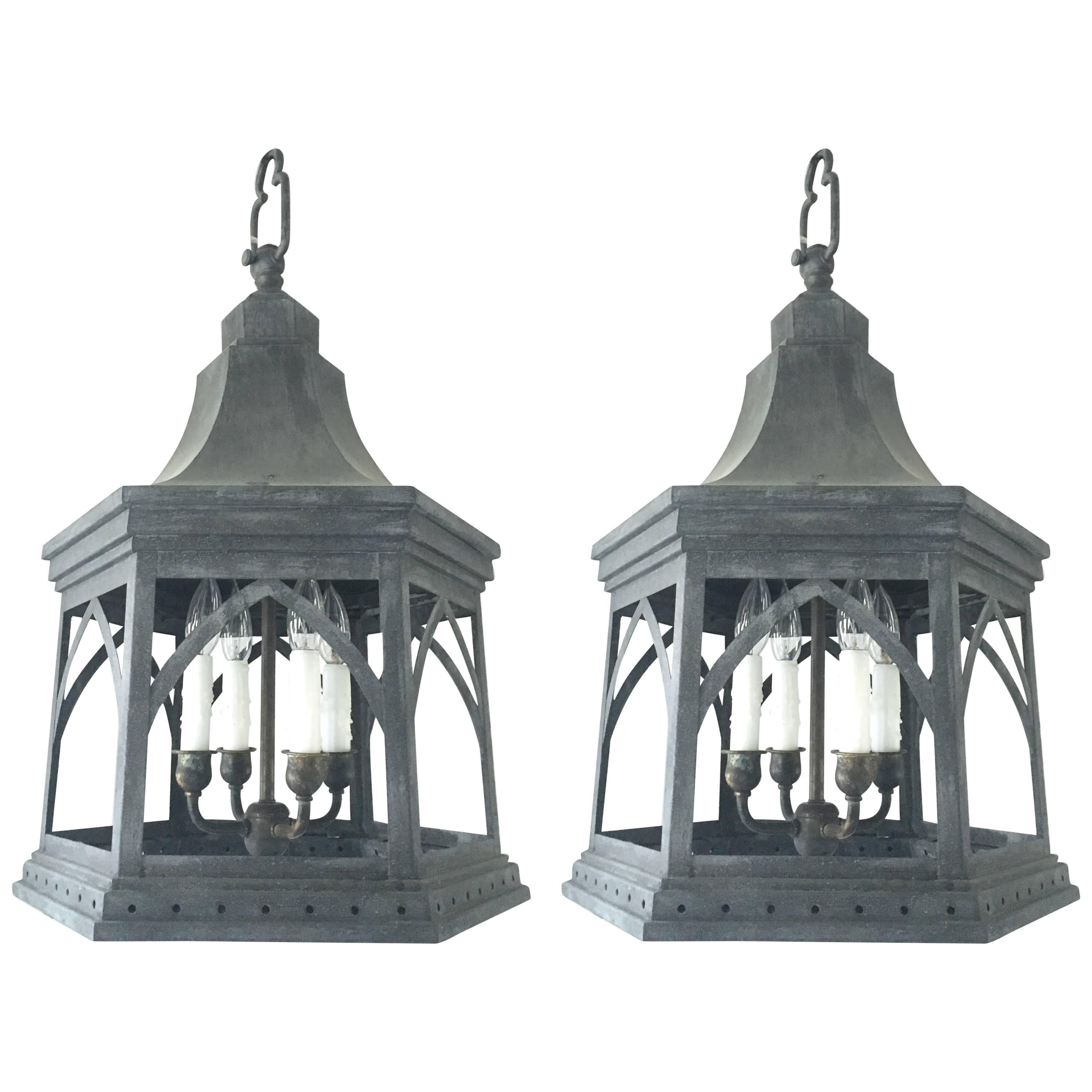 Regency-Style Chinoiserie Steel Lanterns