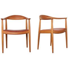 Pair of Oak Round Chairs by Hans Wegner for Johannes Hansen