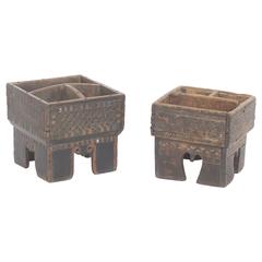 Antique Pair of Wooden Indian Spice Boxes