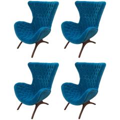 Vintage Set of Four Blue Lagoon Lounge Chairs