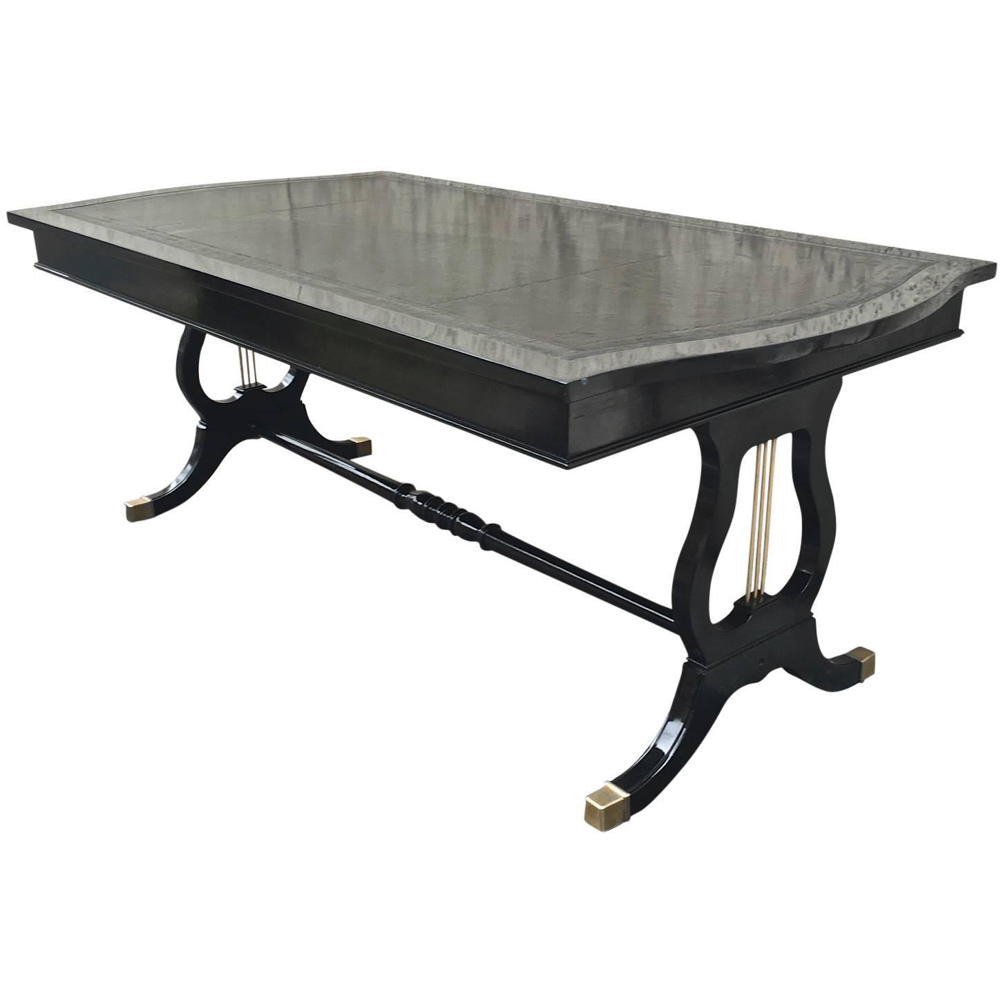 Maison Jansen Exceptionally Long Neoclassic Black Lacquered Coffee Table For Sale