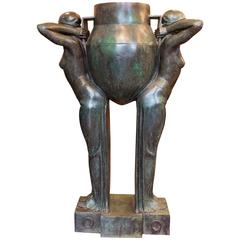 Art Moderne French Figural Bronze Urn