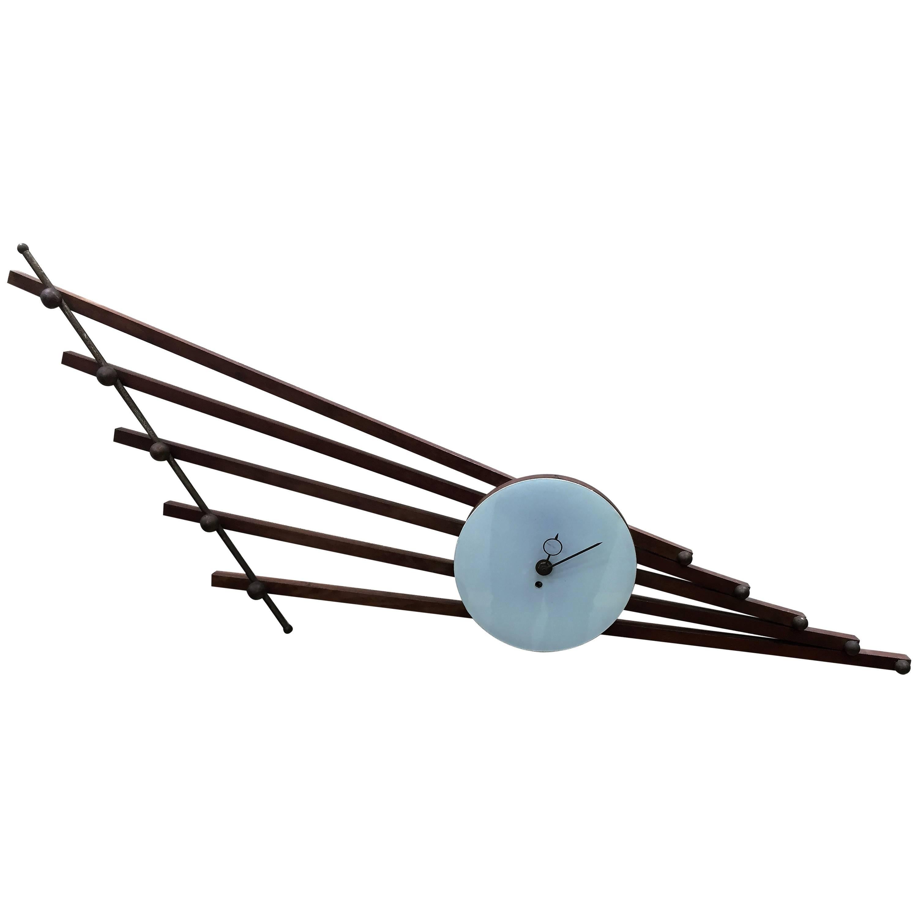 Mid-Century Atomic Design Enamel Face Wall Clock For Sale